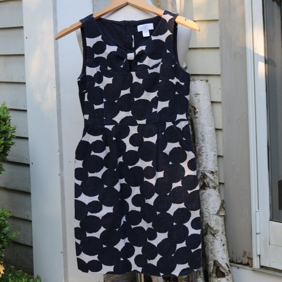 LOFT Petite Blue White Overlap Dot Twisted Front Sleeveless Sheath Dress Sz 0P - Picture 1 of 7